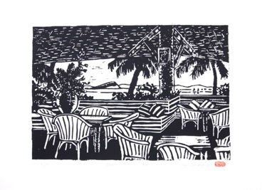 Beach Pavilion Bar - Linocut - Ed 10 - Image size 19cmx28cm